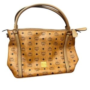 MCM Brown Visetos Leather Satchel Black EUC with strap